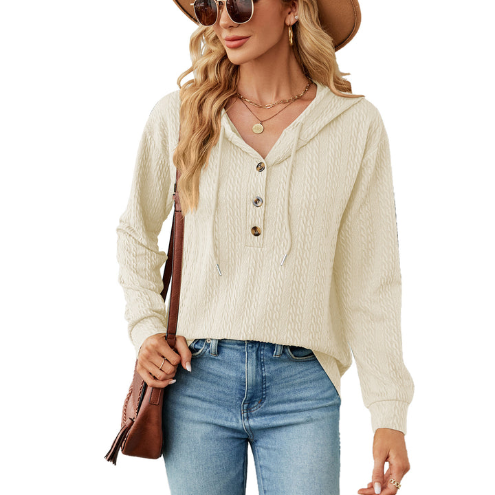 Casual hooded sweatshirt for women with textured surface and button details Amarae