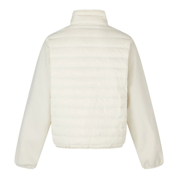 Women's quilted hybrid jacket with asymmetrical shawl collar and elastic waistband Amarae