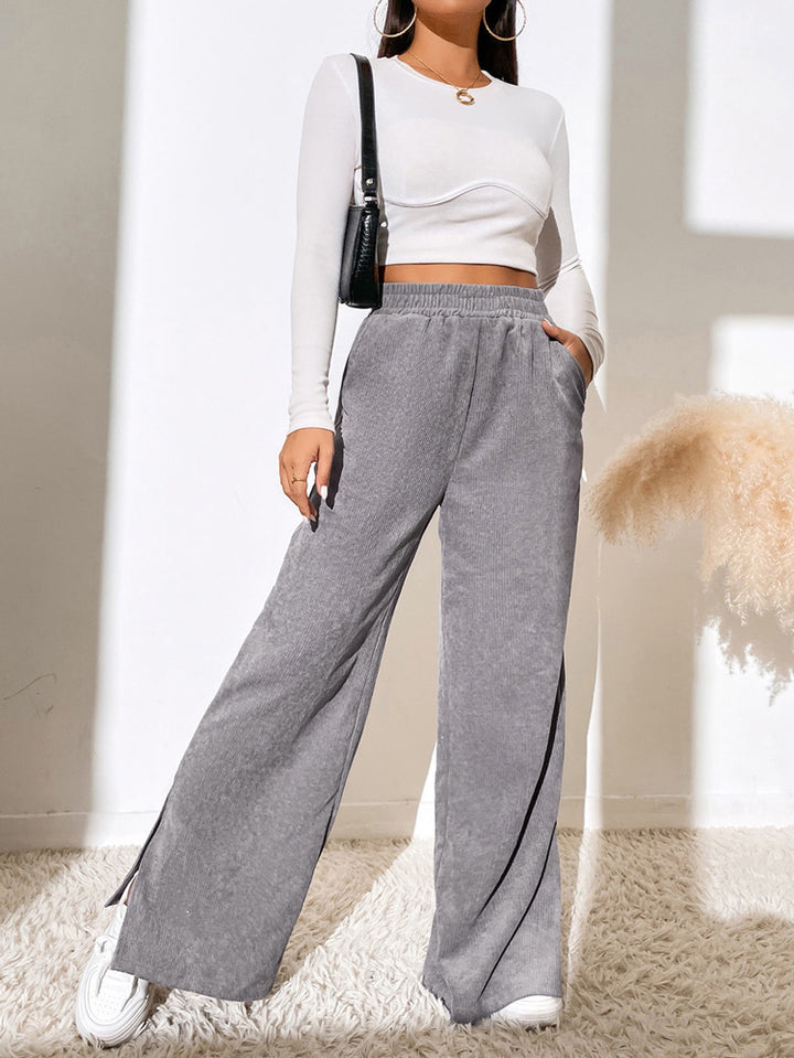 Lune London fine shoemaking women’s palazzo pants with side slits