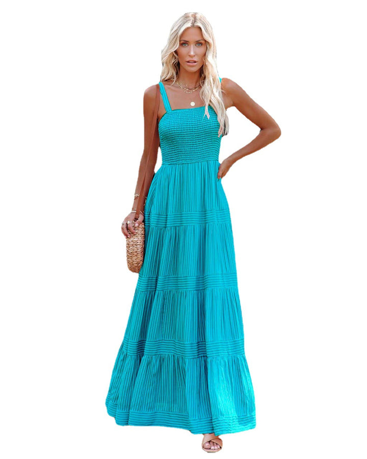 Ladies maxi dress with light ruffle style and elastic bustier Lune London