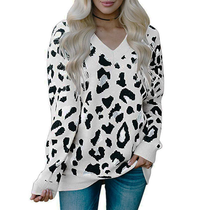 Women’s sweater with leopard pattern and V-neck Lune London