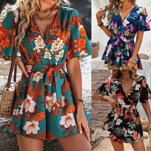 Floral print culotte dress for women with belt Amarae