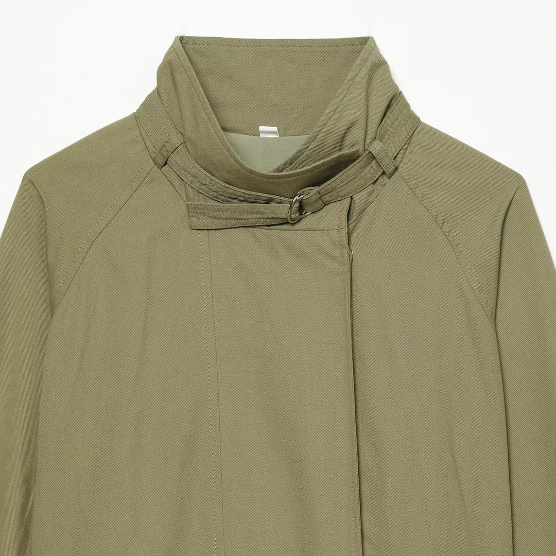 Women's Short Cape Trench Coat with Waist Belt and Funnel Collar Amarae
