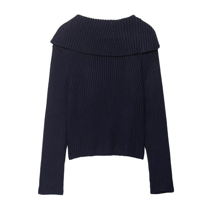 Ladies stylish knit sweater with asymmetrical collar and zipper Lune London