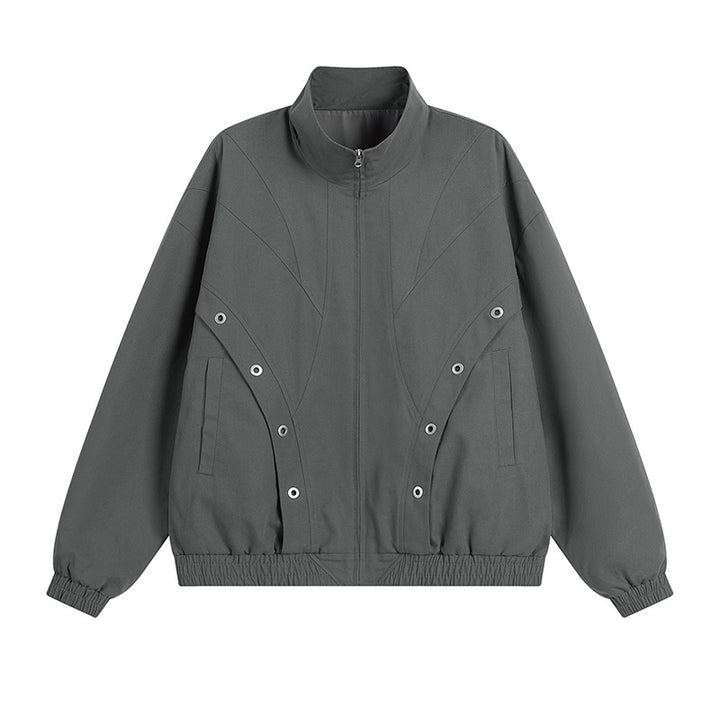 High-collared transition jacket for women with practical snap button details Lune London