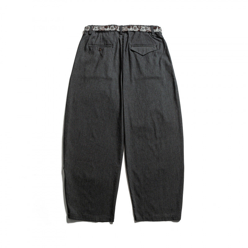 Men's Loose Highwaist Pleated Pants with Elastic Waistband and Printed Drawstring Amarae