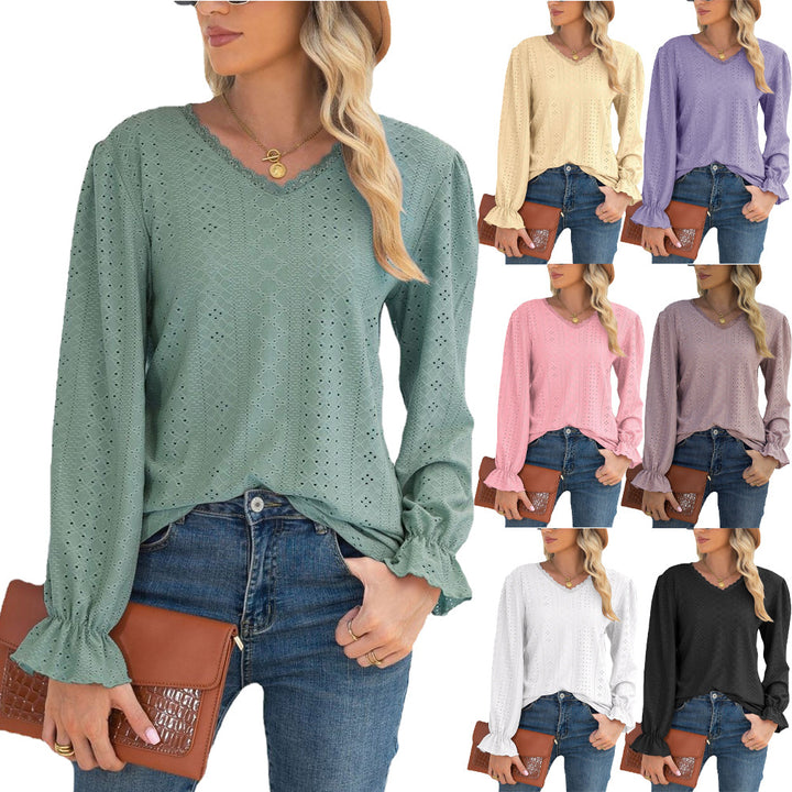 Ladies' blouse with openwork pattern and elasticated sleeve cuffs Lune London