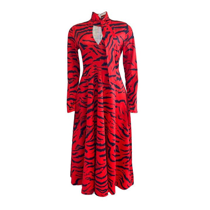 Midi dress for women with a high collar and asymmetrical cut Lune London