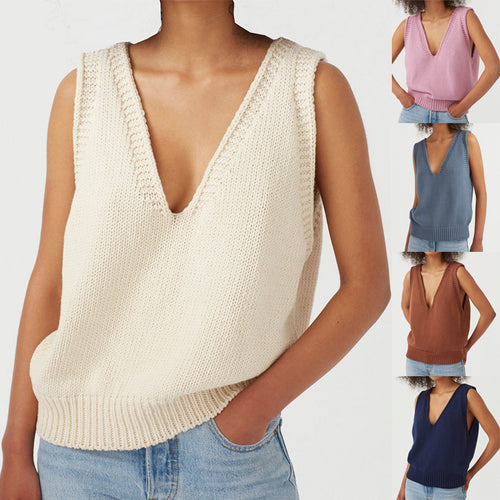 Women's stylish knit top with deep V-neck and wide straps Amarae