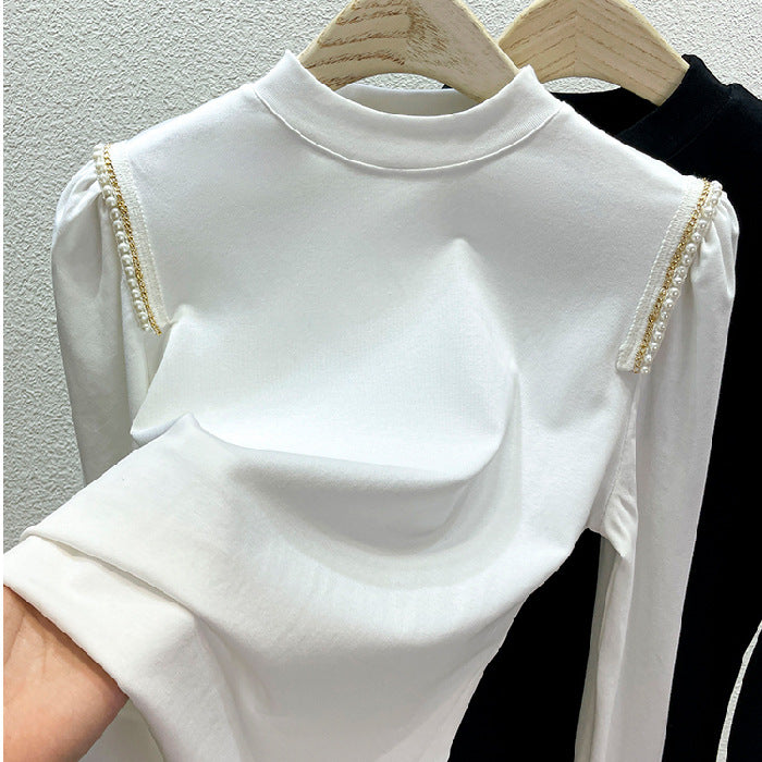 Women elegant long sleeve top with special pearl applications Chic & Stil