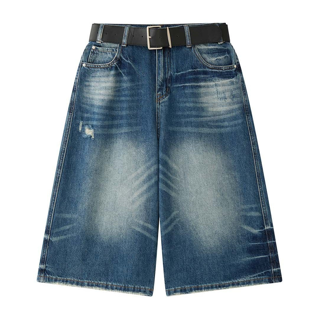 Women's Cropped Denim Culotte with Frayed Hem and Vintage Wash Amarae