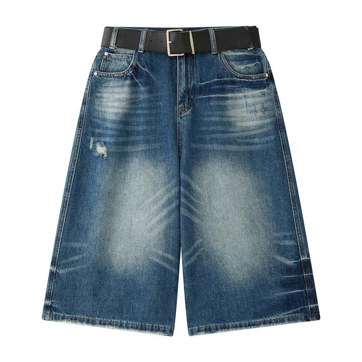 Women's Cropped Denim Culotte with Frayed Hem and Vintage Wash Amarae