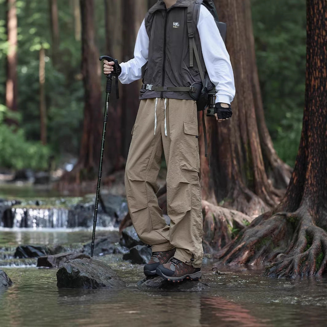Men's Lightweight Technical Cargo Trekking Pants with Drawstring Waistband, Reinforced Hem Edges, and Adjustable Leg Opening Amarae