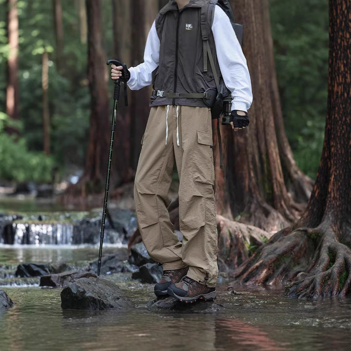 Men's Lightweight Technical Cargo Trekking Pants with Drawstring Waistband, Reinforced Hem Edges, and Adjustable Leg Opening Amarae