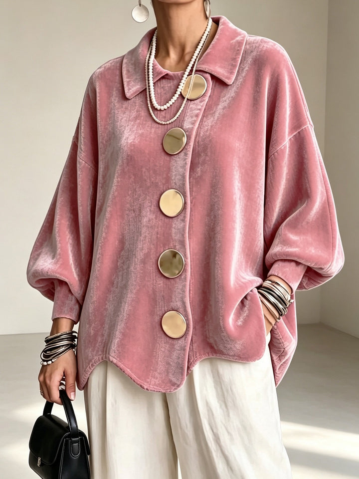 Women's Oversized Velvet Jacket with Large Decorative Buttons and Balloon Sleeves Amarae
