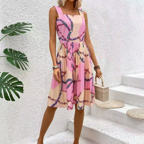 Vintage-inspired midi dress for women with chain pattern Amarae