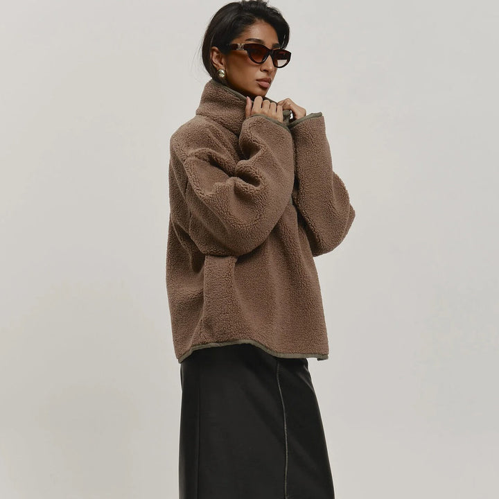 Ladies oversized pilou jacket with high collar and snap buttons Lune London