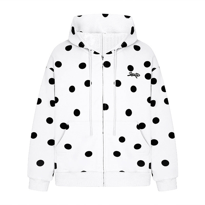 Women's hooded sweat jacket with full zip, oversized cut and polka dot print Amarae