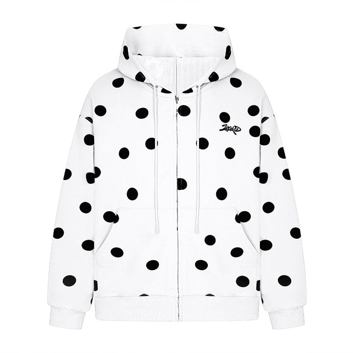 Women's hooded sweat jacket with full zip, oversized cut and polka dot print Amarae