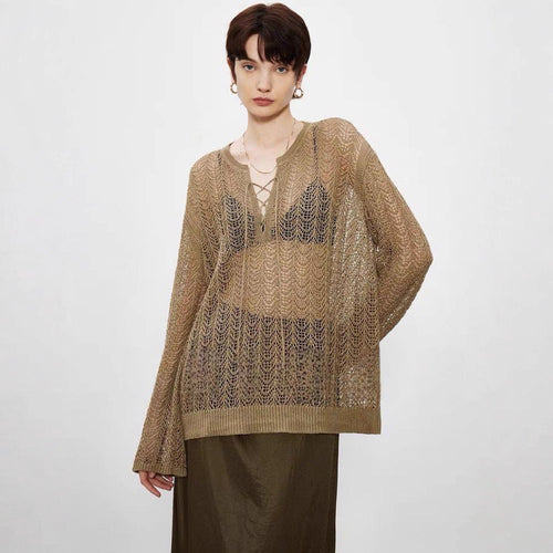 Pull décontracté en tricot aéré pour femmes avec un col sophistiqué Chic & Stil