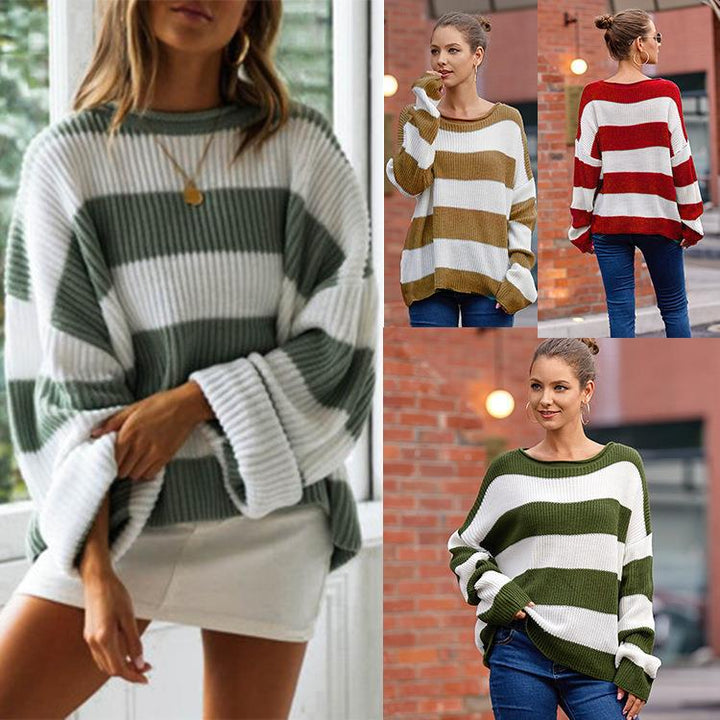 Pull en tricot confortable pour femmes avec un motif rayé moderne et une coupe large Chic & Stil