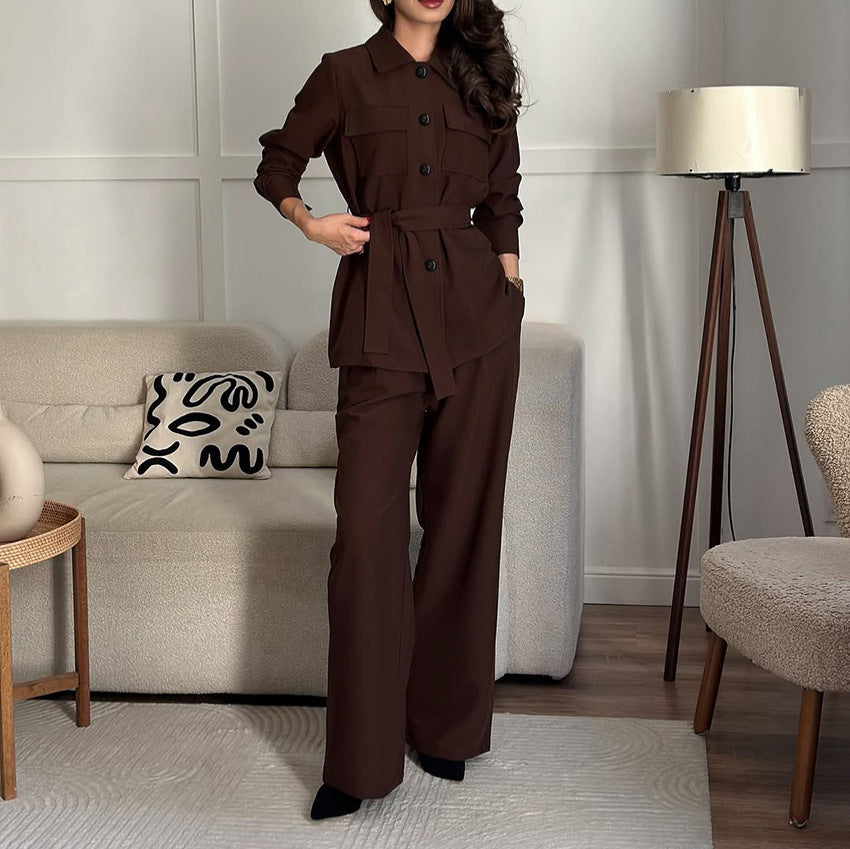 Elegant trench coat for women with tie belt and loose pants Lune London
