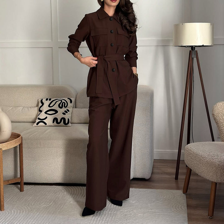 Elegant trench coat for women with tie belt and loose pants Lune London