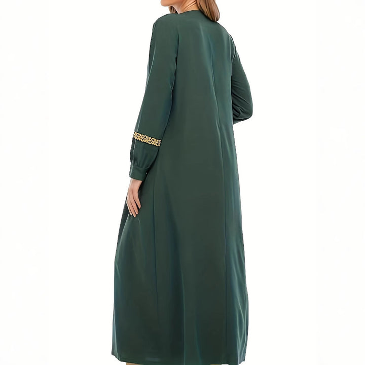 Kaftan dress for women with elegant golden accents and long sleeves Lune London