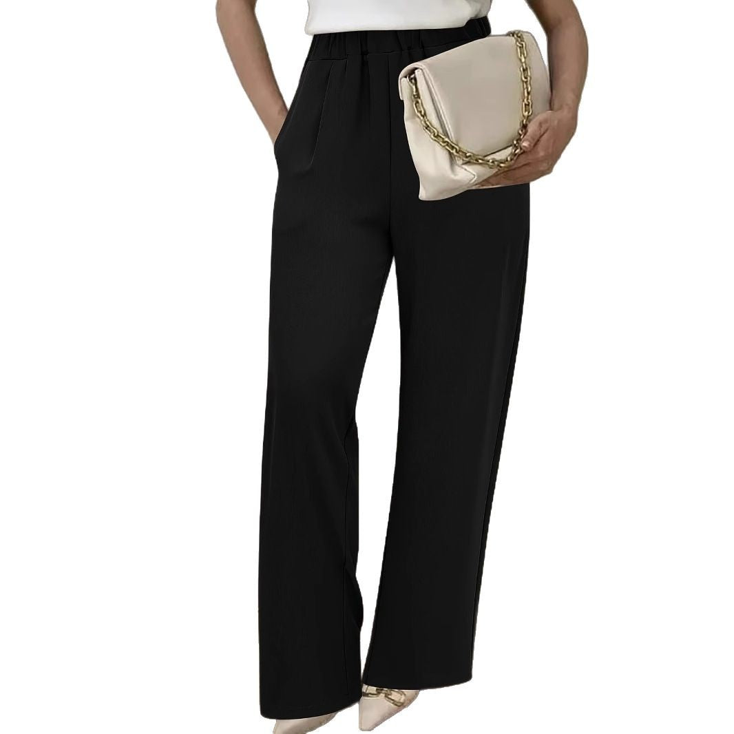 Wide-waisted fabric pants for women with elegant elastic belt Lune London