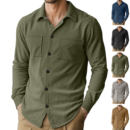 Men's long sleeve shirt with textured corduroy pattern and practical chest pockets Amarae