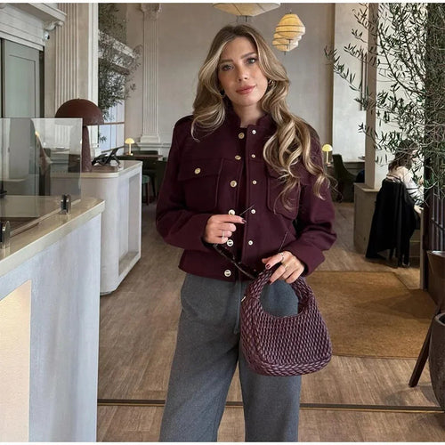 Fashionable women's jacket with decorative button details and practical pockets Amarae