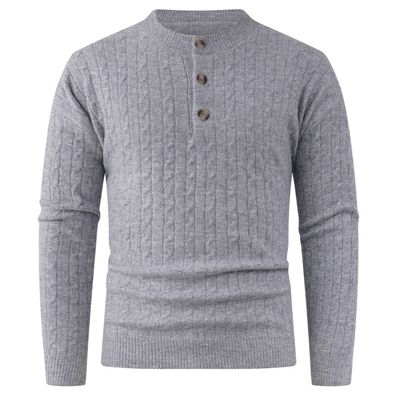 Chunky knit sweater for men with modern shawl collar and button details Lune London