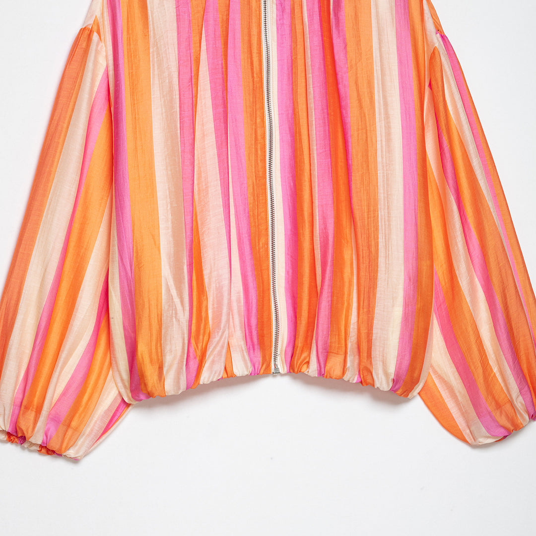Women Striped Cropped Bomber Jacket with Balloon Sleeves Amarae
