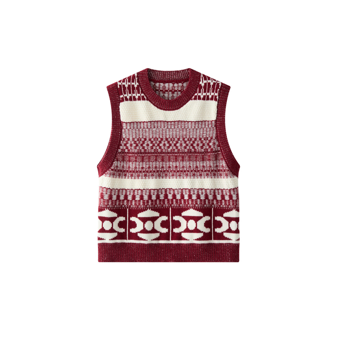 Women Jacquard knit vest with round neck and boxy silhouette Amarae