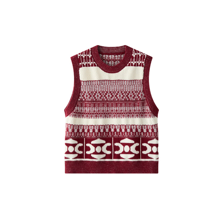 Women Jacquard knit vest with round neck and boxy silhouette Amarae