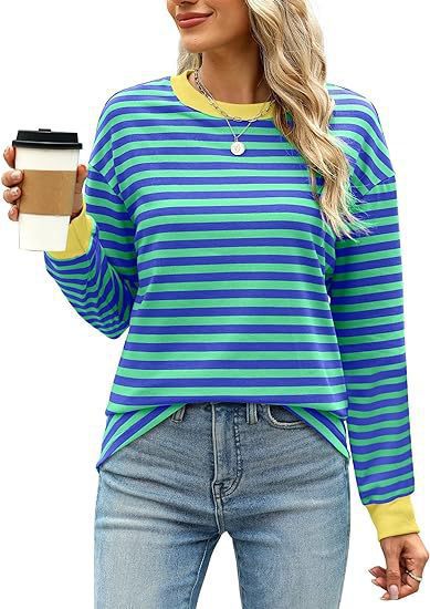 Ladies Casual Striped Sweater with Round Neck Lune London