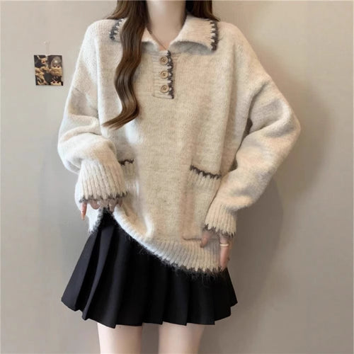 Pull en tricot pour femmes avec col et détails de boutons Chic & Stil