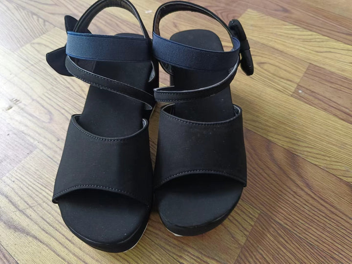 Ladies Wedge Sandals with Elegant Bow Application and Non-Slip Sole Lune London