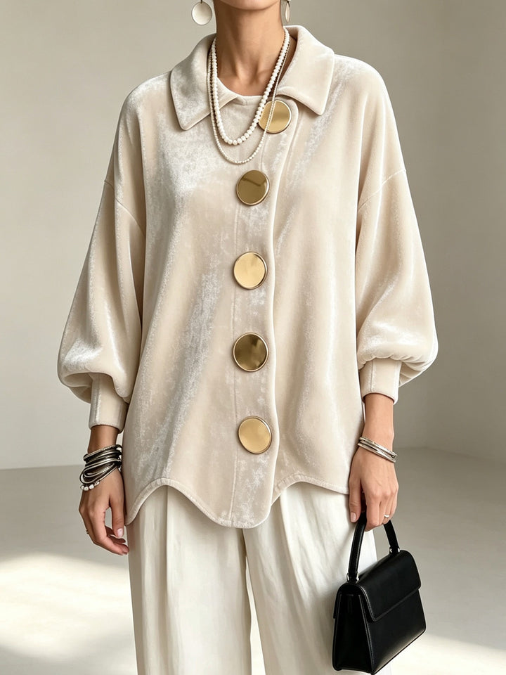 Women's Oversized Velvet Jacket with Large Decorative Buttons and Balloon Sleeves Amarae
