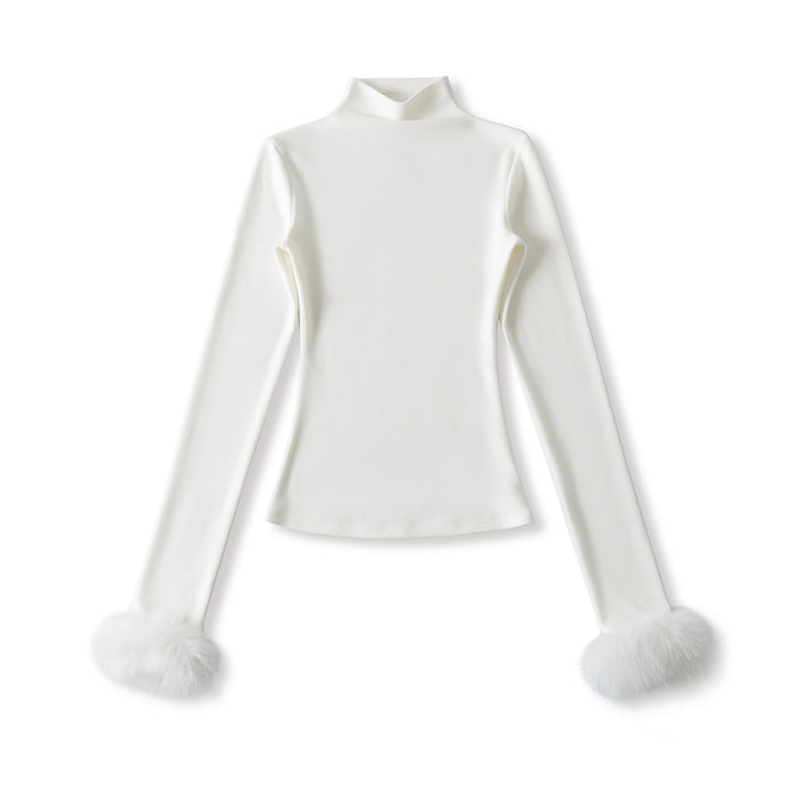 Women's Fitted Turtleneck Top with Faux Fur Cuffs Amarae