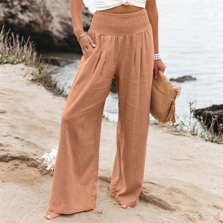 Women's Wide Linen Pants with Smocked Band and Side Pockets Amarae
