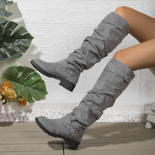 Ladies Over-The-Knee Boots Made Of Soft Suede with Decorative Buckle Detail Lune London