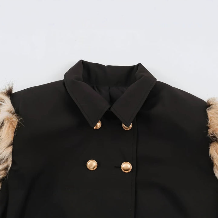 Women's Double-Breasted Short Jacket with Faux Fur Sleeves Amarae