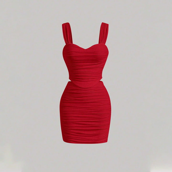 Robe mini moulante pour femme avec des détails volants et un décolleté en cœur profond Chic & Stil
