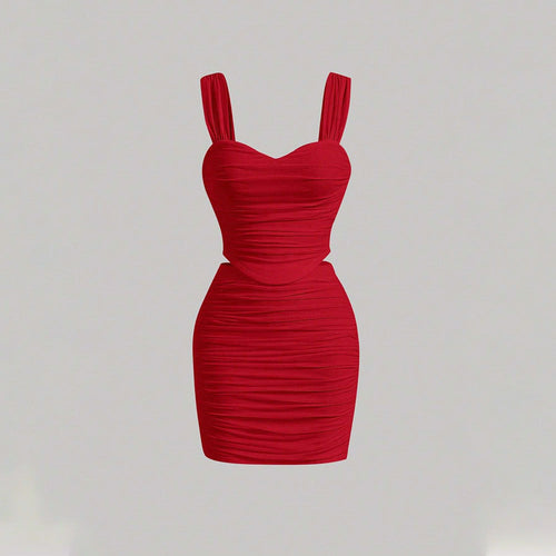 Robe mini ajustée femme avec détails en volants et décolleté en cœur profond Chic & Stil