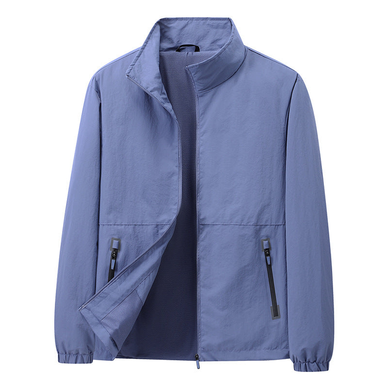 Men's Lightweight Windbreaker Outdoor Jacket with Stand Collar, Two-way Zipper and Concealed Pockets Amarae