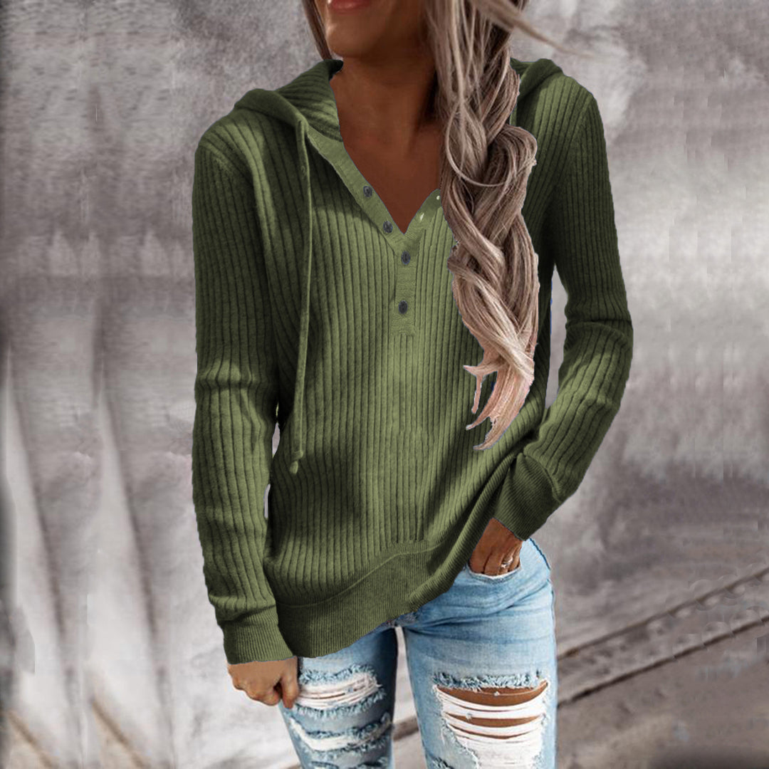 Women's hoodie with structured ribbed design and practical buttons Amarae