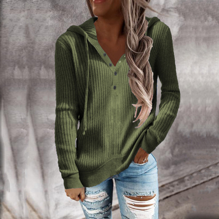 Women's hoodie with structured ribbed design and practical buttons Amarae