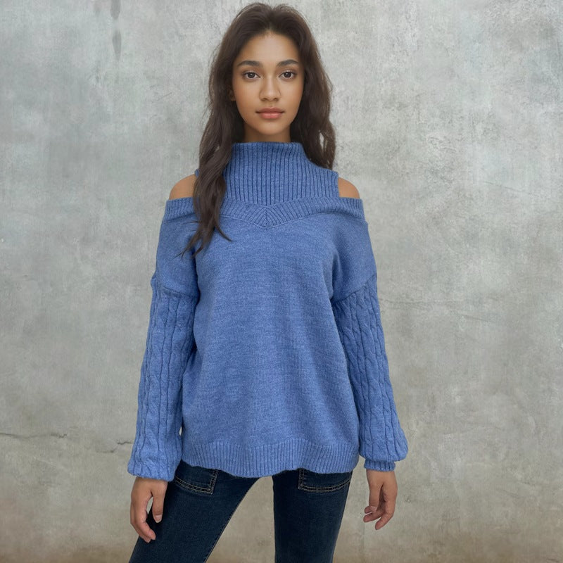 Knit sweater for women with off-shoulder design and structured sleeves Lune London