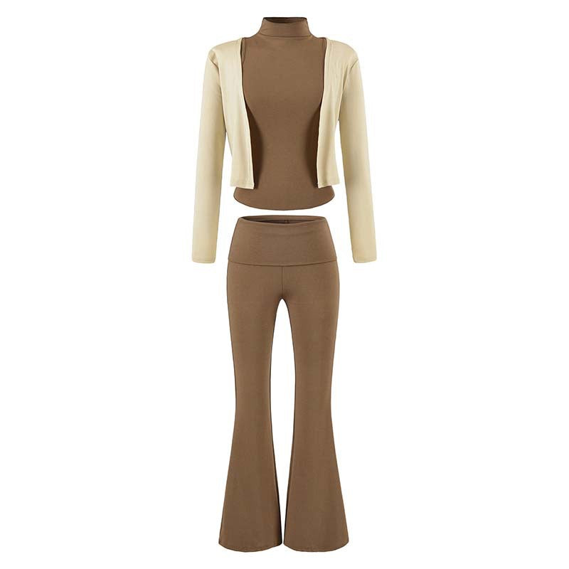 Women's Loungewear Set with Bolero, Turtleneck Cropped Top and Flared Trousers Amarae
